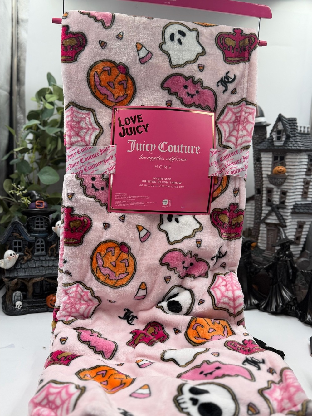 viral juicy couture halloween pink ghost bat pumpkin skull plush throw 60x70